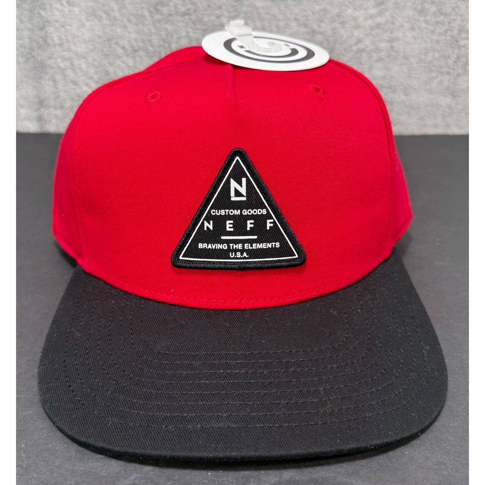 Neff Snapback Hat Mens OSFM Red Black Braving The Elements Triangle Patch Cap